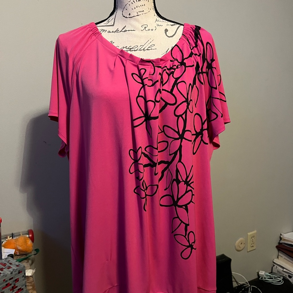 Lane Bryant Pink and Black Graphic Blouse Relaxed Fit